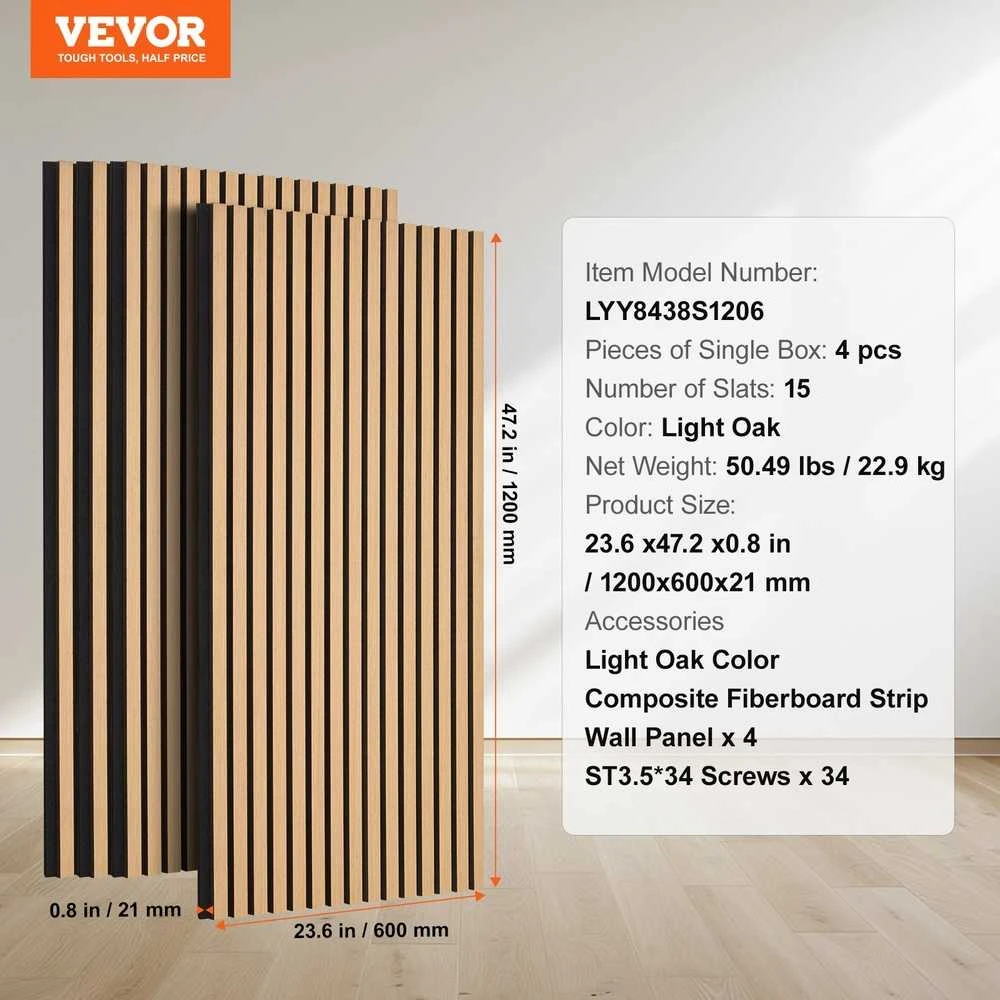 Medinės lentelių akustinės panelės 1200 x 600 mm, sienų dekorui, šviesaus ąžuolo garso slopinimo panelė, dekoratyvinė garso izoliacija