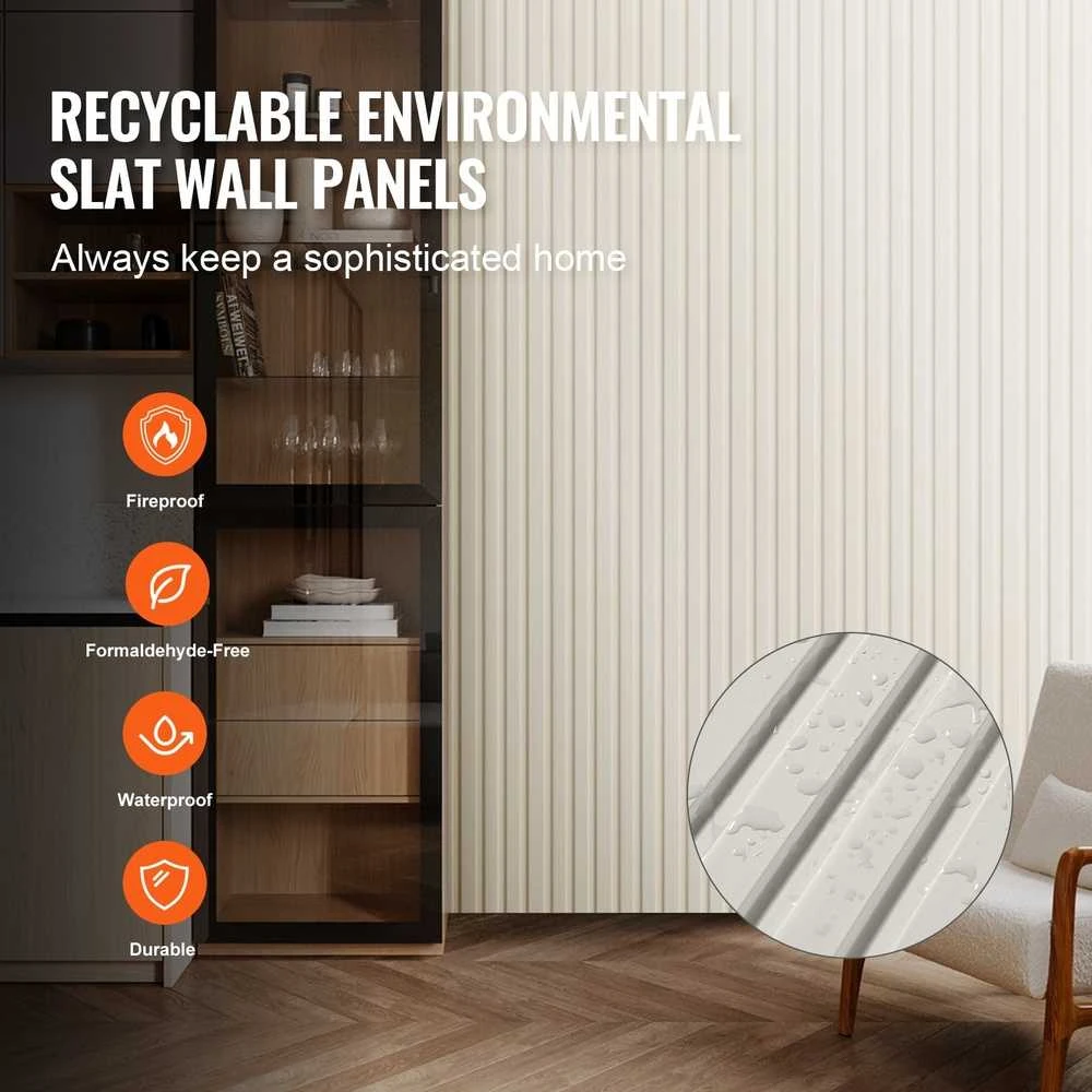 Medinės lentelių akustinės panelės 8 vnt, 2450x166 mm, moderniai sienai, matinės baltos garso slopinimo panelės