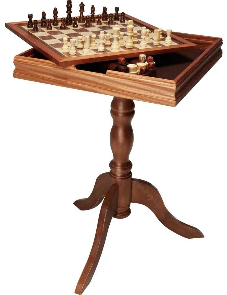 Medinis 3in1 šachmatų, šaškių, nardų stalas 65cm, šeimai, dovanai, žaidimų rinkinys