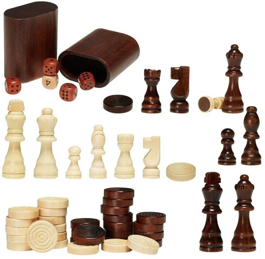 Medinis 3in1 šachmatų, šaškių, nardų stalas 65cm, šeimai, dovanai, žaidimų rinkinys