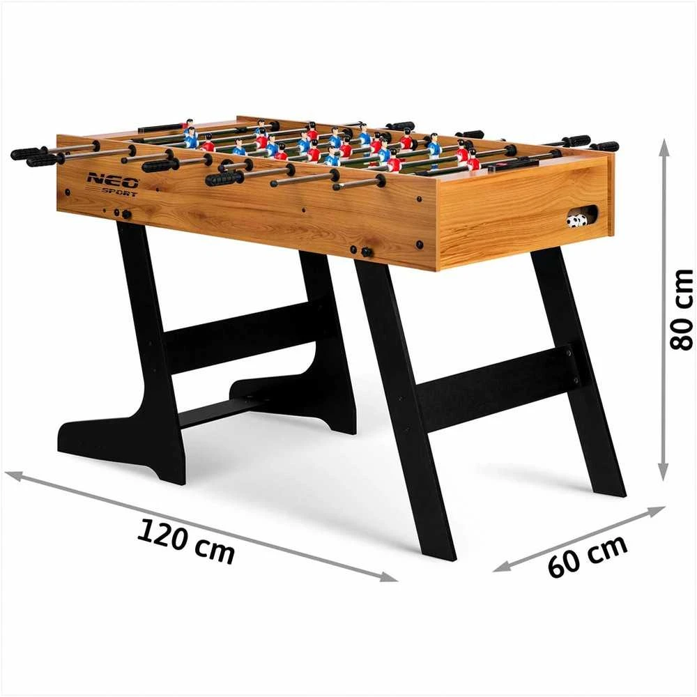Neo-Sport Medinis stalo futbolo stalas, didelis šeimos žaidimas, sulankstomas dizainas, su švieslentėmis, 120 x 60 cm stalo futbolo stalas