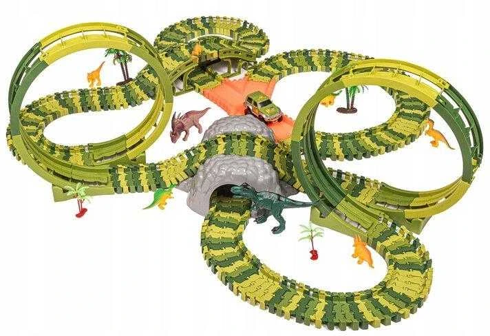 Mega lenktynių trasa 2 x 360 ° Loop Dino World Track 260 el.