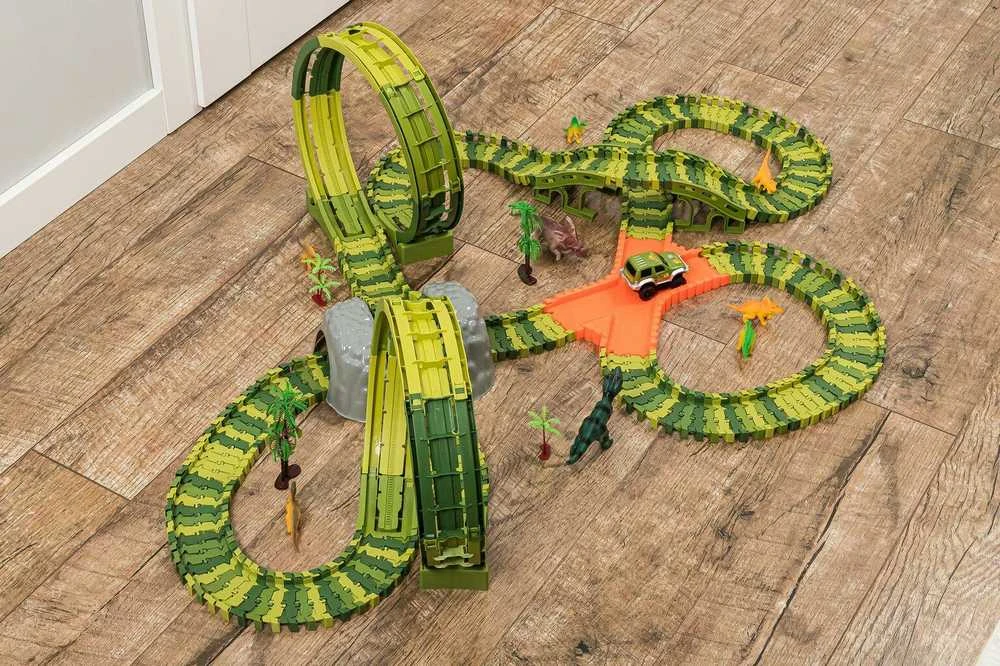 Mega lenktynių trasa 2 x 360 ° Loop Dino World Track 260 el.