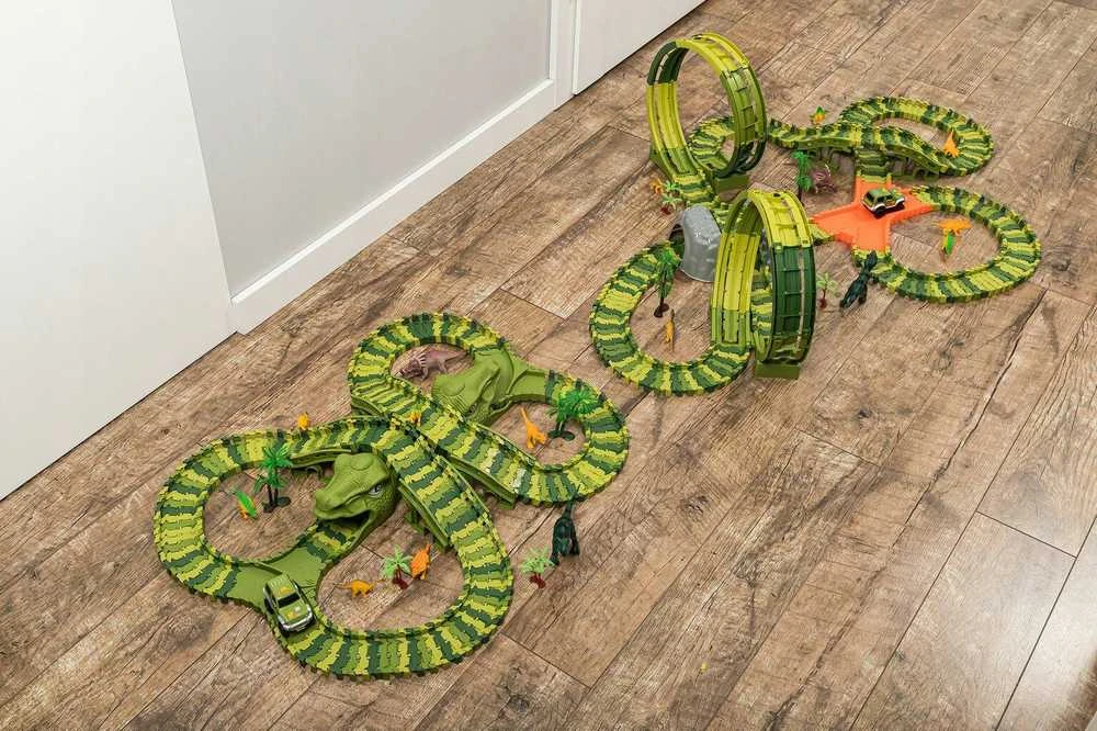 Mega lenktynių trasa 2 x 360 ° Loop Dino World Track 260 el.