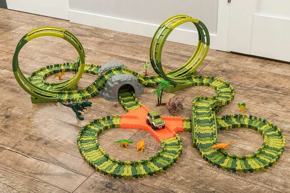 Mega lenktynių trasa 2 x 360 ° Loop Dino World Track 260 el.
