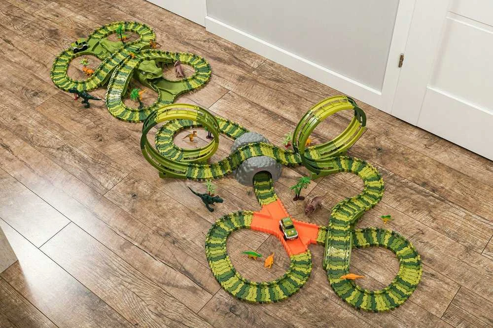 Mega lenktynių trasa 2 x 360 ° Loop Dino World Track 260 el.