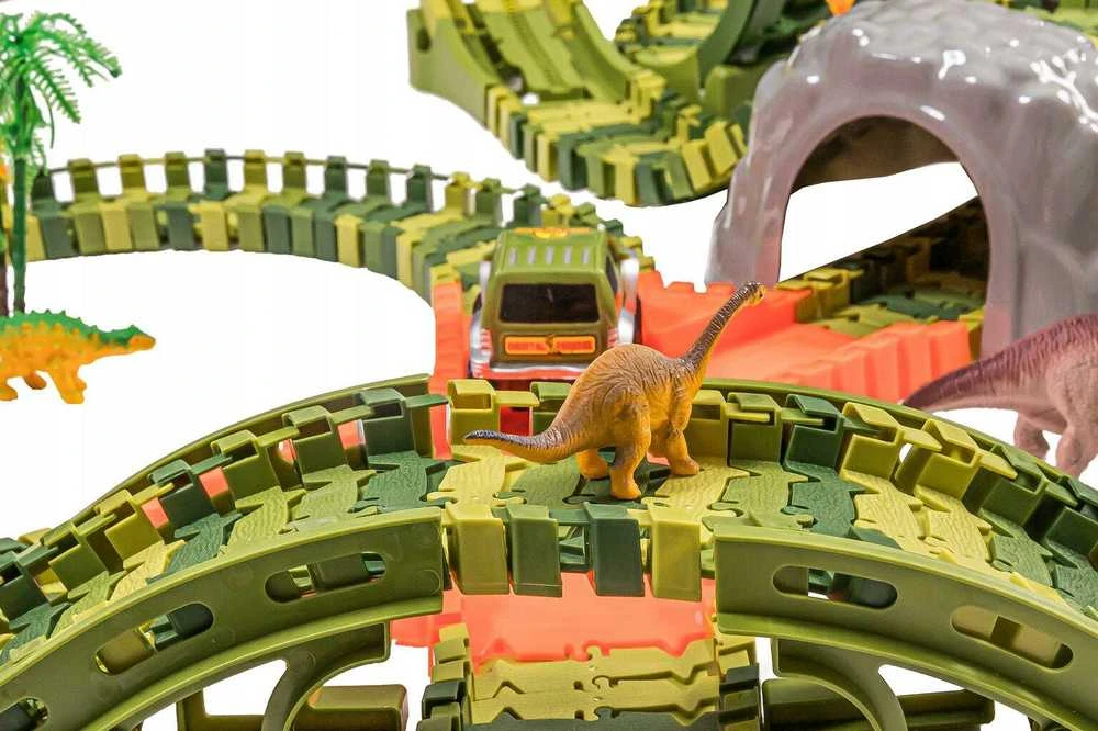 Mega lenktynių trasa 2 x 360 ° Loop Dino World Track 260 el.