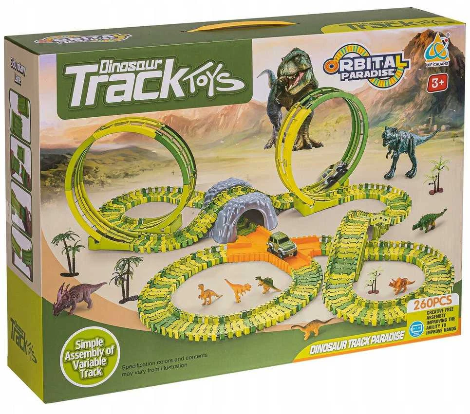 Mega lenktynių trasa 2 x 360 ° Loop Dino World Track 260 el.