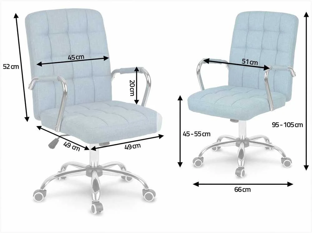 Mėlyna audinio biuro kėdė, ergonomiškas dizainas, reguliuojamas aukštis, patogus sėdėjimas biurui ir konferencijų salėms
