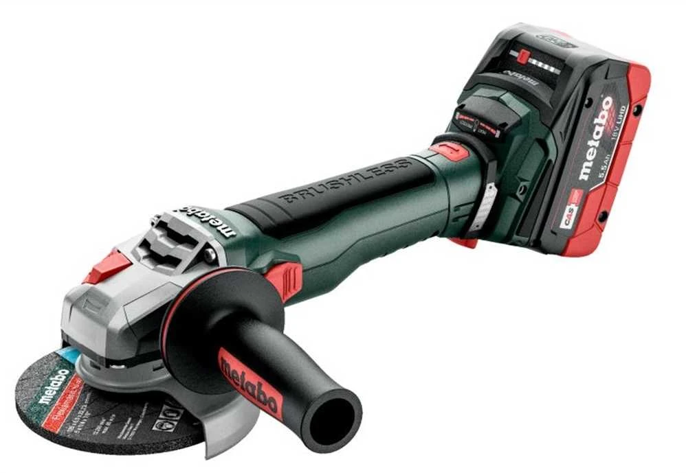 Akumuliatorinis kampinis šlifuoklis Metabo WB 18 LT BL 11-125 Quick; 18 V; 125 mm; 2x5,5 Ah akum.