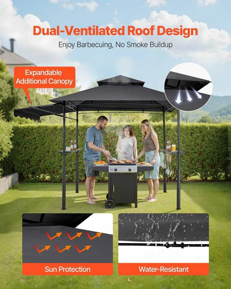 Metalinė BBQ pavėsinė, lauko grilio pastogė, sodo stogelis, terasos grilio palapinė, 2.43m x 1.5m grilio pavėsinė sodui