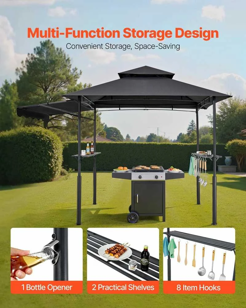 Metalinė BBQ pavėsinė, lauko grilio pastogė, sodo stogelis, terasos grilio palapinė, 2.43m x 1.5m grilio pavėsinė sodui