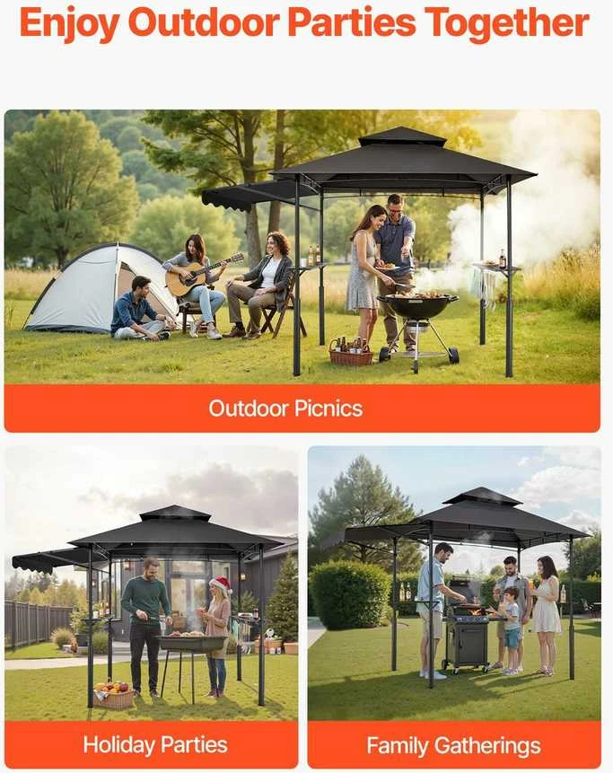 Metalinė BBQ pavėsinė, lauko grilio pastogė, sodo stogelis, terasos grilio palapinė, 2.43m x 1.5m grilio pavėsinė sodui