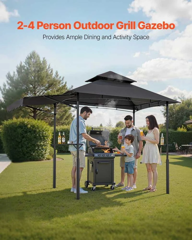 Metalinė BBQ pavėsinė, lauko grilio pastogė, sodo stogelis, terasos grilio palapinė, 2.43m x 1.5m grilio pavėsinė sodui