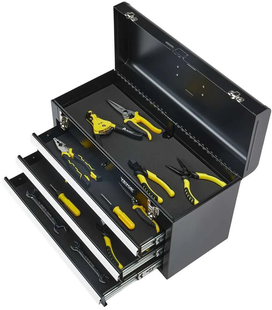 Metalinė įrankių dėžė, nešiojama metalinė dėžė su stalčiais, maža metalinė įrankių dėžė, 20.5 cm organizatorius, rakinama, milteliniu būdu dažyta dėžė
