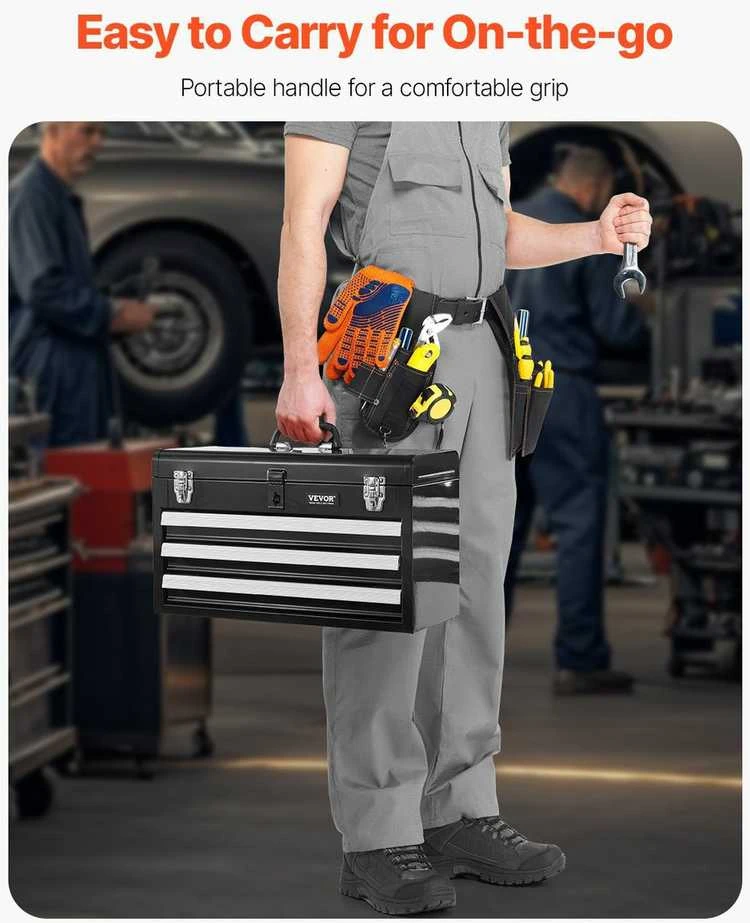 Metalinė įrankių dėžė, nešiojama metalinė dėžė su stalčiais, maža metalinė įrankių dėžė, 20.5 cm organizatorius, rakinama, milteliniu būdu dažyta dėžė