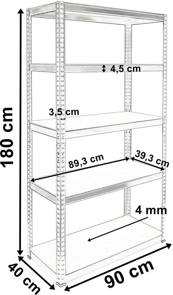 Metalinė lentyna su 5 lentynomis, 180x90x40 cm, 875 kg, garažui, sandėliavimui, dirbtuvėms