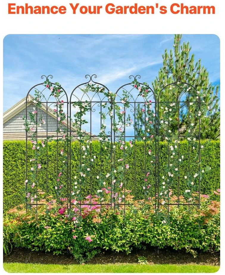 Metalinė sodo grotelė vijokliniams augalams, 4 vnt., nerūdijanti, 220x51 cm grotelė, atrama augalams lauke