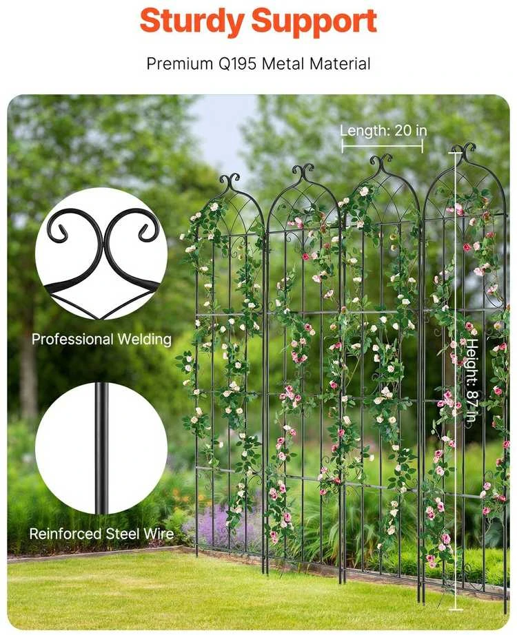 Metalinė sodo grotelė vijokliniams augalams, 4 vnt., nerūdijanti, 220x51 cm grotelė, atrama augalams lauke