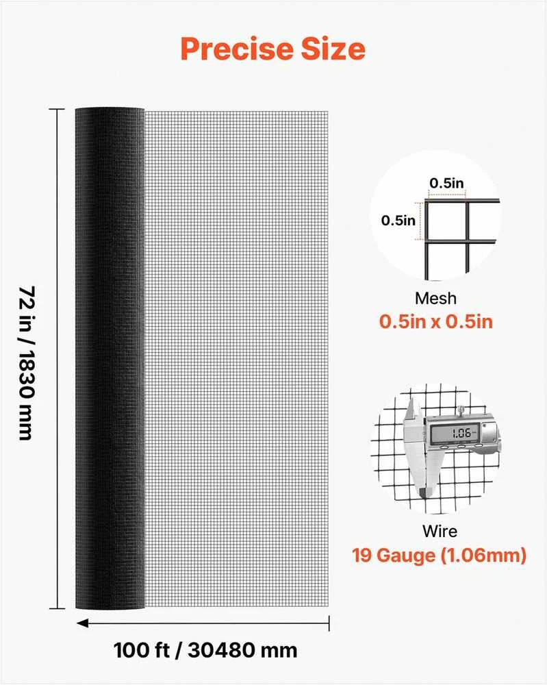 VEVOR Metalinė viela 183cm x 30.4m, 1.27cm tinklelis