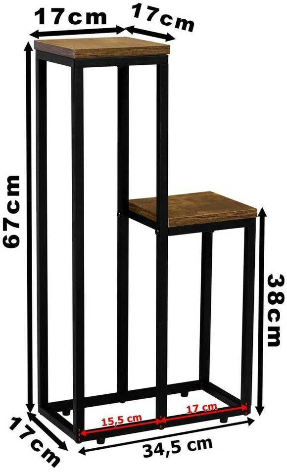 Metalinis gėlių stovas su mediniais padėklais dviems gėlėms Hazel, 67x34,5 cm