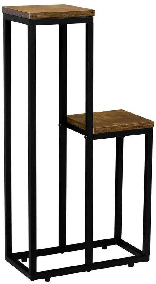 Metalinis gėlių stovas su mediniais padėklais dviems gėlėms Hazel, 67x34,5 cm