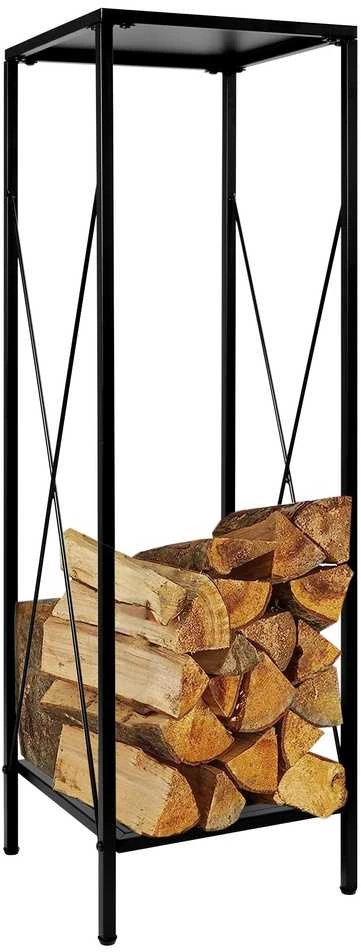 Metalinis malkinės stovas, 2 lentynos, juodas matinis, 100 kg, malkų laikiklis namams, malkų saugykla