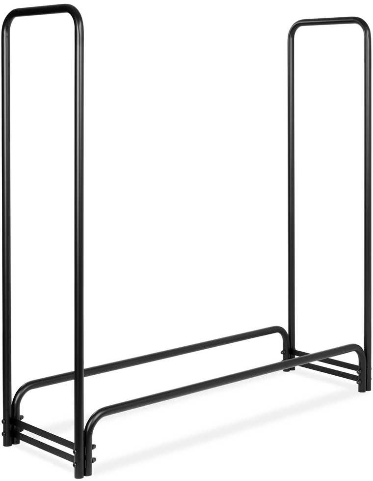 Metalinis malkinės stovas Mansur, milteliniu būdu dengtas plienas, 122 cm aukščio, juodas, malkų laikiklis namams, malkinė dėžė