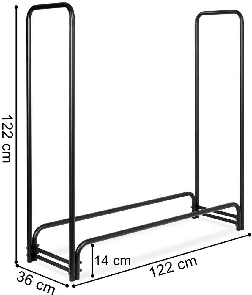 Metalinis malkinės stovas Mansur, milteliniu būdu dengtas plienas, 122 cm aukščio, juodas, malkų laikiklis namams, malkinė dėžė