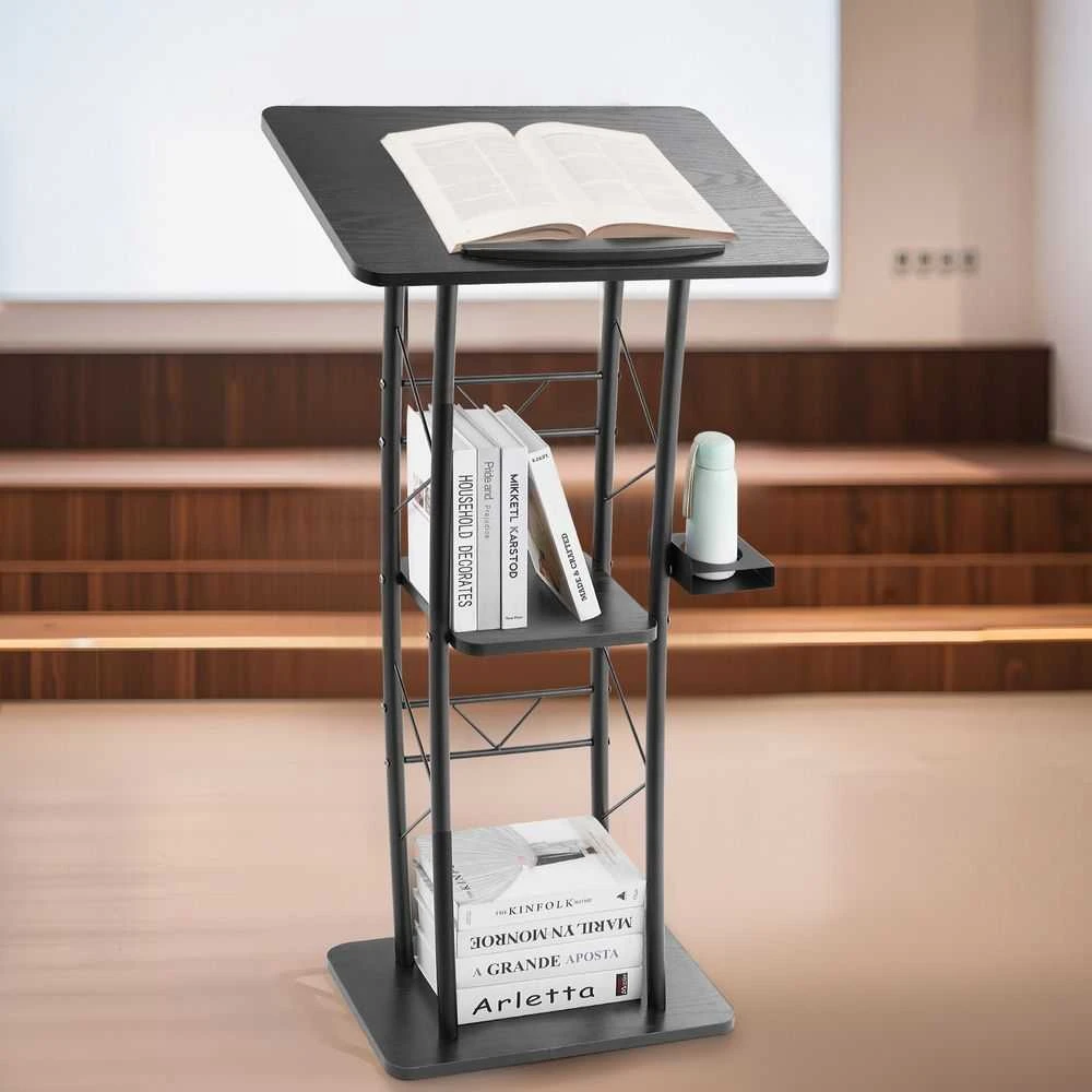 Metalinis pultas, išlenktas lektorius su skaitymo paviršiumi, skirtas kalboms, klasėms, konferencijoms, mobilus pristatymo pultas
