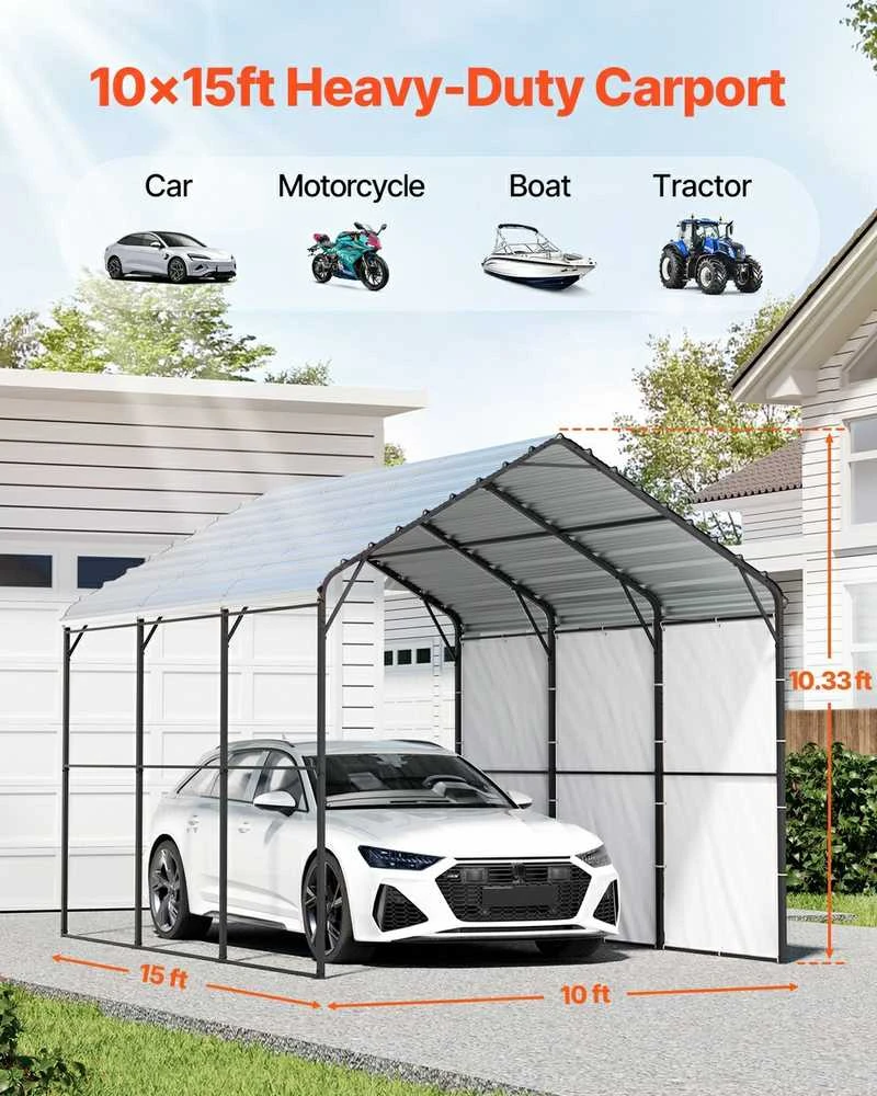 Metalinis stoginė, 3x4.5x3.15m sunkiasvorė automobilių pastogė, lauko garažas valtims, atspari oro sąlygoms automobilių apsauga