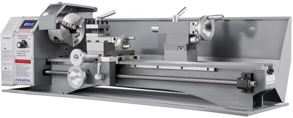 Metalinis tekinimo staklės, 1100W, 220x750mm, greičio reguliavimas, gręžimui, sriegimui, frezavimui, mini tekinimo staklės su 3-jų griebtuvu