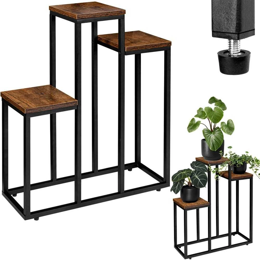 Metalinių gėlių stovas, palėpės stiliaus, 67 cm aukščio, kaimiškas, milteliniu būdu dažytas plienas, augalų lentyna, gėlių laikiklis, dekoratyvinis stovas