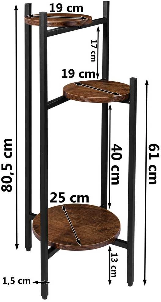 Metalinių gėlių stovas, palėpės stiliaus, TRETORRI RUSTIC, 3 aukštų, gėlėms, augalams, kambarinis, lauko