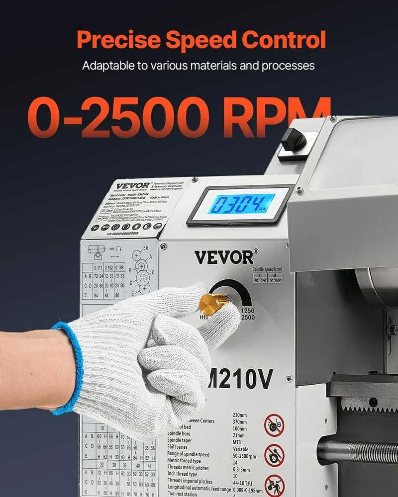 Metalo tekinimo staklės 210 x 370 mm, 550W stalviršio tekinimo staklės, kintamo greičio metalo apdirbimo staklės „pasidaryk pats“ projektams
