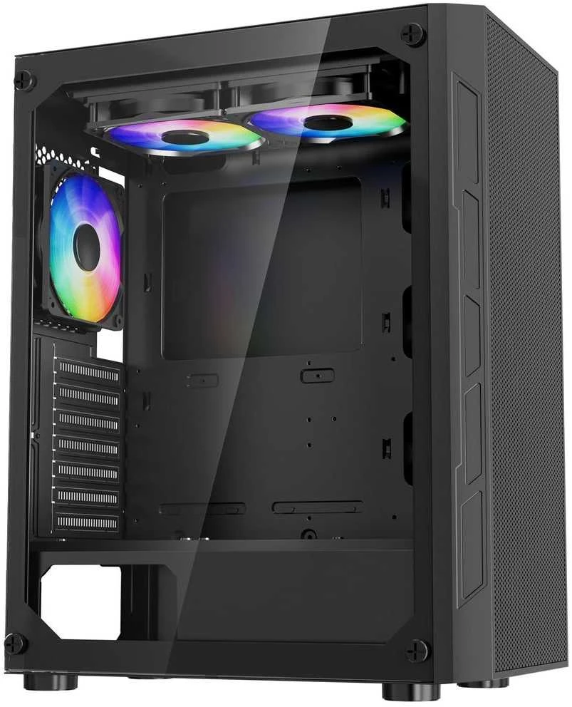Mid-Tower PC žaidimų dėklas su ARGB ventiliatoriais, grūdinto stiklo šoniniu skydeliu, dulkių filtru, ATX, M-ATX, ITX motininėms plokštėms, didelio oro srauto dėklas