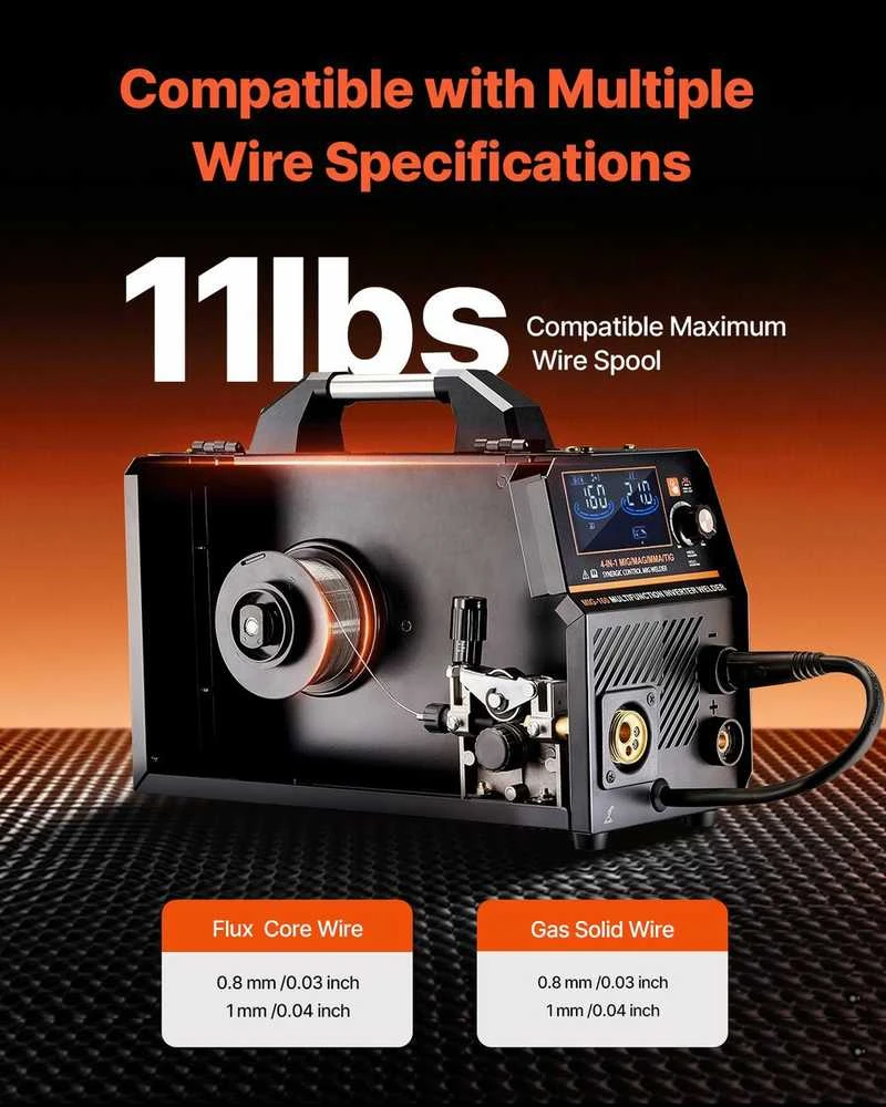 MIG suvirinimo aparatas 160A, sinerginis, daugiaprocesinis (MIG, Flux, TIG, MMA), IGBT inverteris, LCD ekranas, metalo suvirinimui