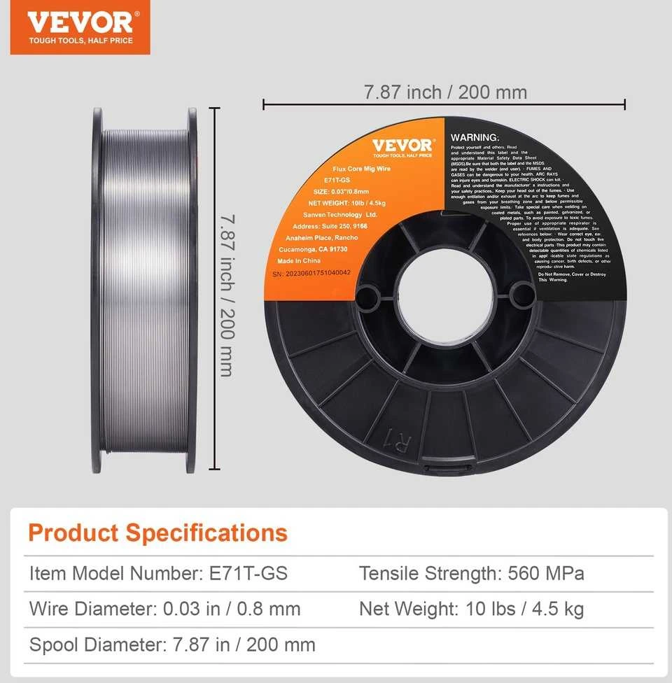 MIG suvirinimo viela, fliusinė viela, E71T-GS, 0.8 mm, 4.5kg, be dujų