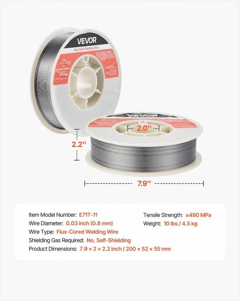 Miltelinė MIG suvirinimo viela visoms padėtims, mažo purslų kiekio savaime apsauganti viela angliniam plienui, 0.8 mm skersmuo, 4.5kg ritė, suvirinimo priedai