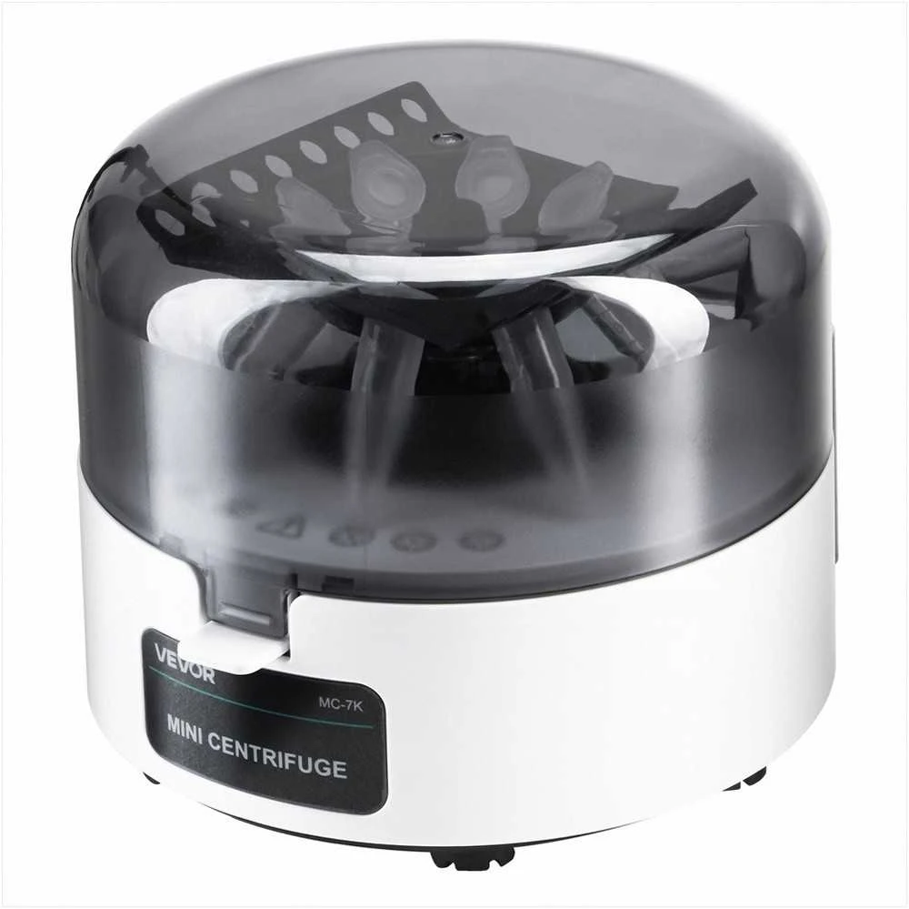 Mini centrifugos aparatas laboratoriniams eksperimentams, elektrinė tylaus veikimo kompaktiška centrifuga, „du viename“ rotorius, fiksuotas 7000 rpm greitis, nešiojama laboratorinė įranga