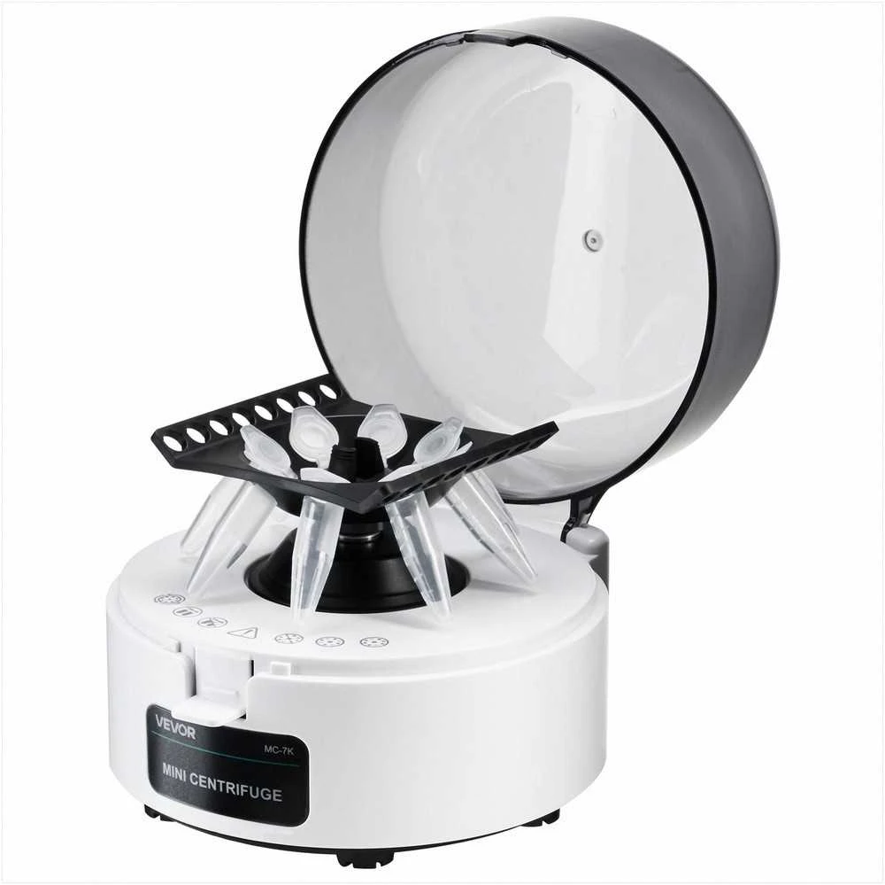 Mini centrifugos aparatas laboratoriniams eksperimentams, elektrinė tylaus veikimo kompaktiška centrifuga, „du viename“ rotorius, fiksuotas 7000 rpm greitis, nešiojama laboratorinė įranga