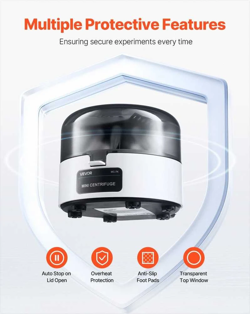 Mini centrifugos aparatas laboratoriniams eksperimentams, elektrinė tylaus veikimo kompaktiška centrifuga, „du viename“ rotorius, fiksuotas 7000 rpm greitis, nešiojama laboratorinė įranga