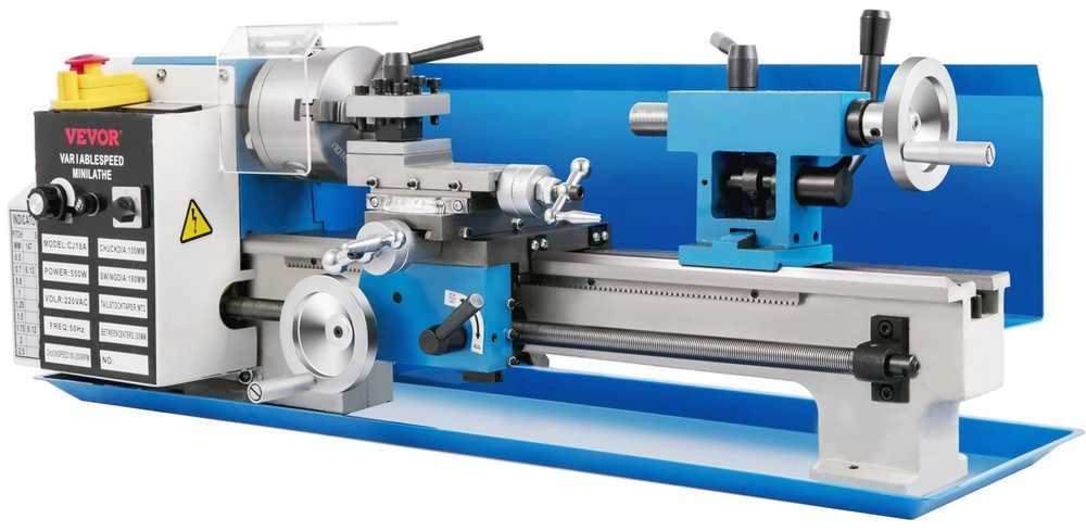 Mini metalo tekinimo staklės, 550 W kintamo greičio metalo tekinimo staklės metalo tekinimui, gręžimui ir sriegimui, precizinės mini tekinimo staklės su įrankių dėže