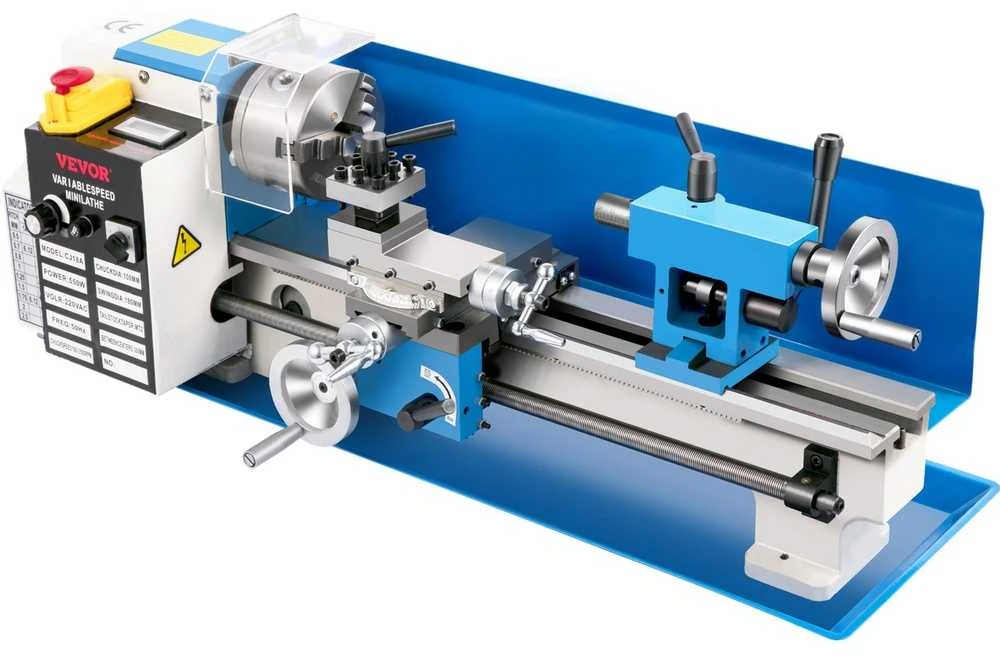 Mini metalo tekinimo staklės, 550 W kintamo greičio metalo tekinimo staklės metalo tekinimui, gręžimui ir sriegimui, precizinės mini tekinimo staklės su įrankių dėže