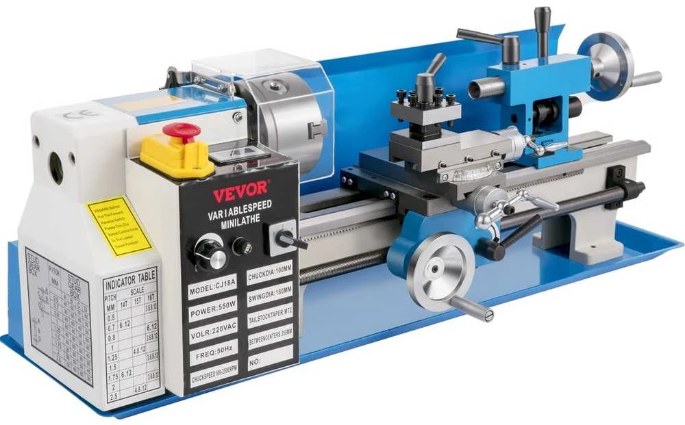 Mini metalo tekinimo staklės, 550 W kintamo greičio metalo tekinimo staklės metalo tekinimui, gręžimui ir sriegimui, precizinės mini tekinimo staklės su įrankių dėže
