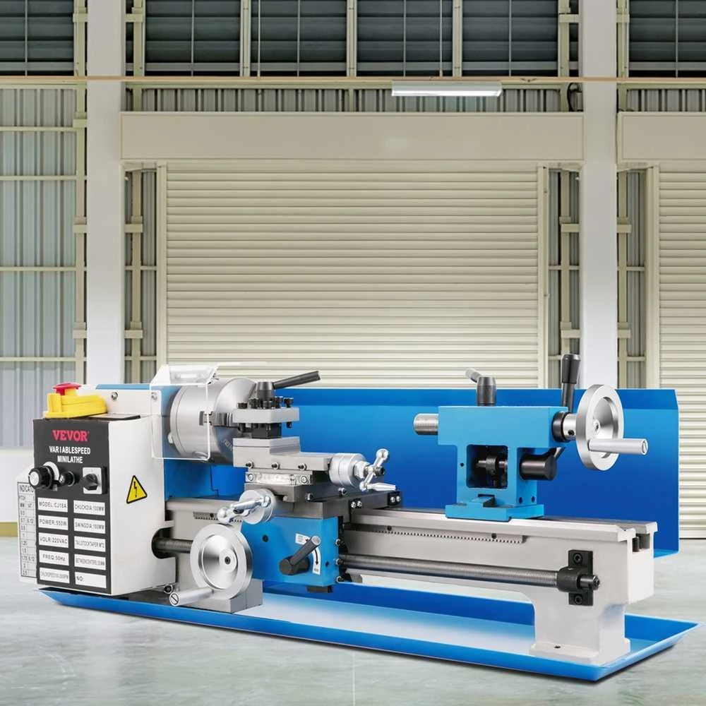 Mini metalo tekinimo staklės, 550 W kintamo greičio metalo tekinimo staklės metalo tekinimui, gręžimui ir sriegimui, precizinės mini tekinimo staklės su įrankių dėže