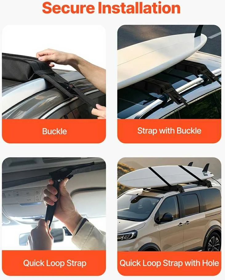 Minkšti stogo bagažinės laikikliai, 33 colių, 80 kg keliamoji galia, baidarėms, kanojoms, irklentėms, bagažui, automobilio stogo laikikliai