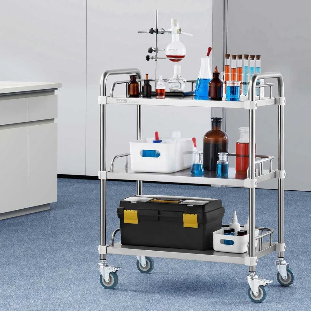 Mobilus laboratorinis vežimėlis, nerūdijančio plieno, su ratukais