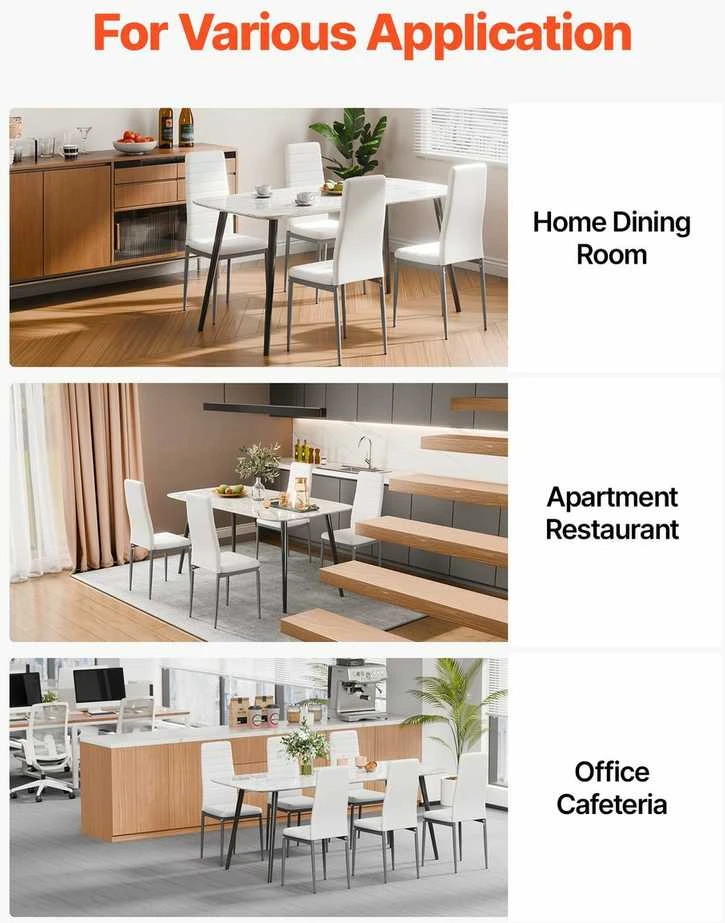 Modernios valgomojo kėdės, 6 vnt. komplektas, apmuštos odinės šoninės kėdės valgomojo stalams, patogios virtuvės stalo kėdės, baltos akcentinės kėdės