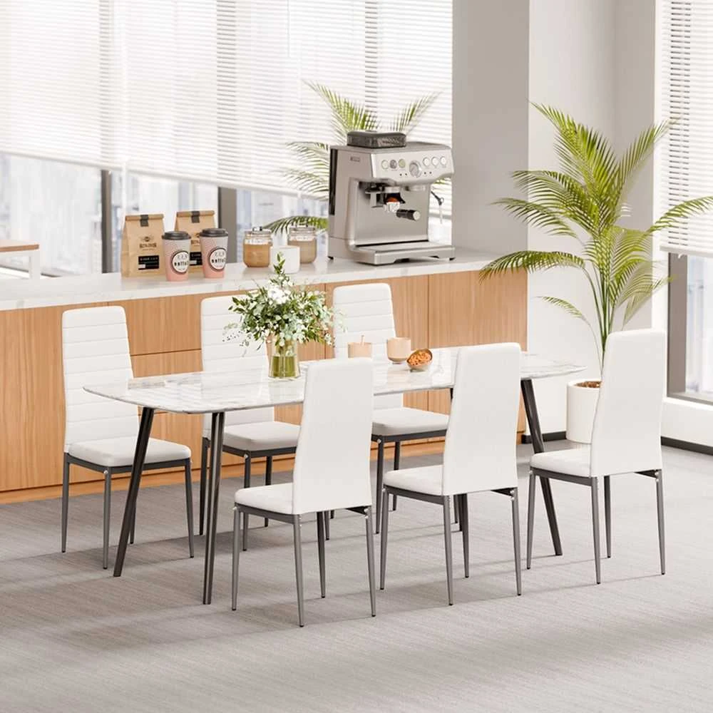 Modernios valgomojo kėdės, 6 vnt. komplektas, apmuštos odinės šoninės kėdės valgomojo stalams, patogios virtuvės stalo kėdės, baltos akcentinės kėdės